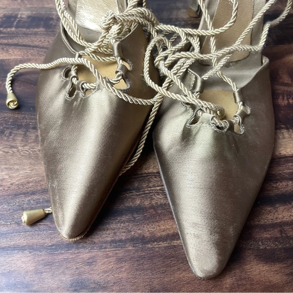 BCBGMaxAzria Gold Textile and Leather Lace Up Foot to Ankle Size 7.5 B - Picture 12 of 16